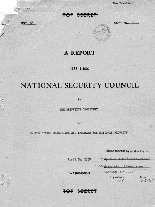 NSC-68 declassified document cover page 1950